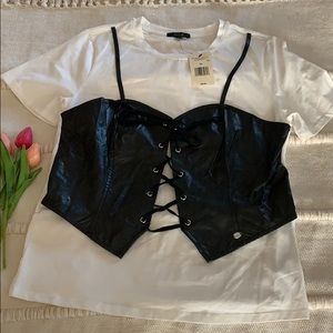 Guess tee with faux leather vest